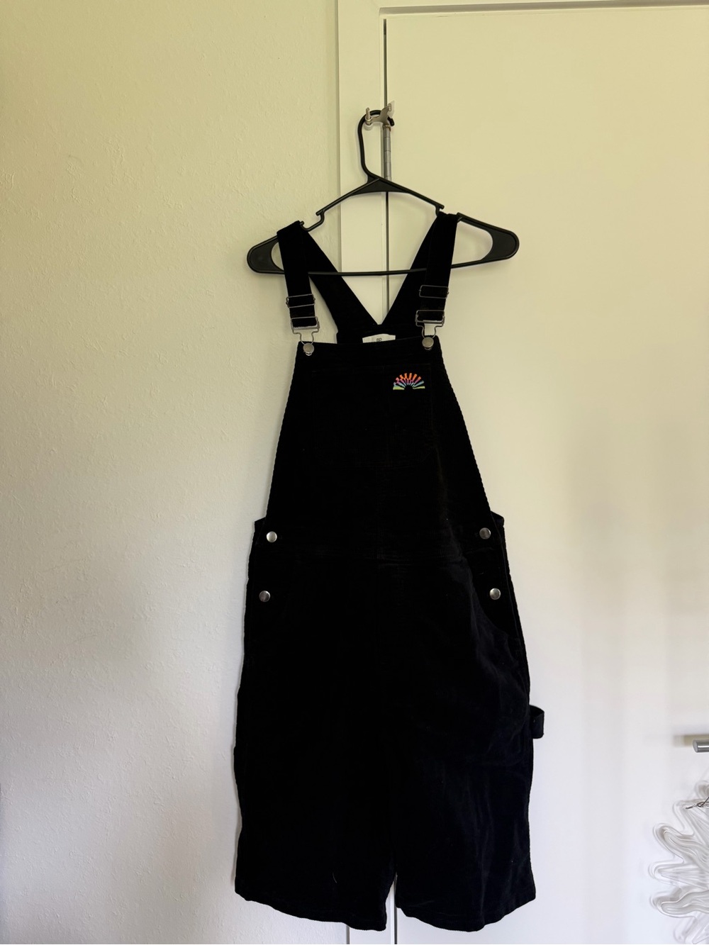 bp Black Corduroy Short Overalls with Rainbow Embroidery